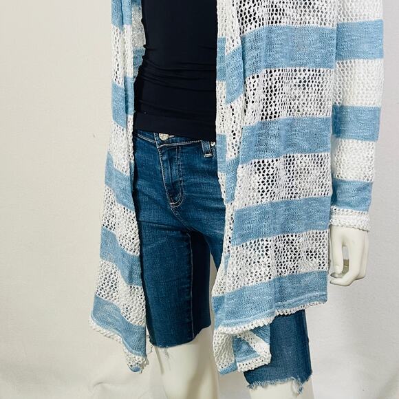 Retro Threads Cardigan Sweater Womens Large Blue White Open Knit Long Sleeves - Picture 11 of 13